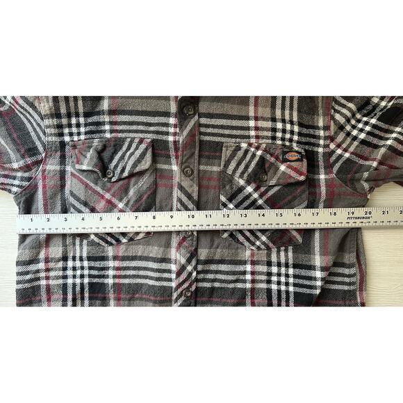 Dickies Men's Heavy Gray Striped Flannel Button Down Pocket Shirt Size M - Picture 4 of 6